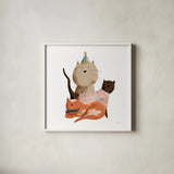 Picnic Pets Cats II by Becky Thorns. Shown in a crisp white glass frame for a clean and minimalist style. Available as an archival giclee rolled canvas, fine art paper, or poster print. SKU 61399a.