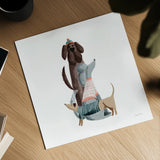 Picnic Pets Dogs II by Becky Thorns. Shown as a detailed flat fine art print, highlighting archival giclee quality. Available as an archival giclee rolled canvas, fine art paper, or poster print. SKU 61402a.