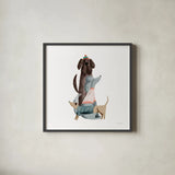 Picnic Pets Dogs II by Becky Thorns. Shown in a sleek black glass frame for a contemporary gallery look. Available as an archival giclee rolled canvas, fine art paper, or poster print. SKU 61402a.