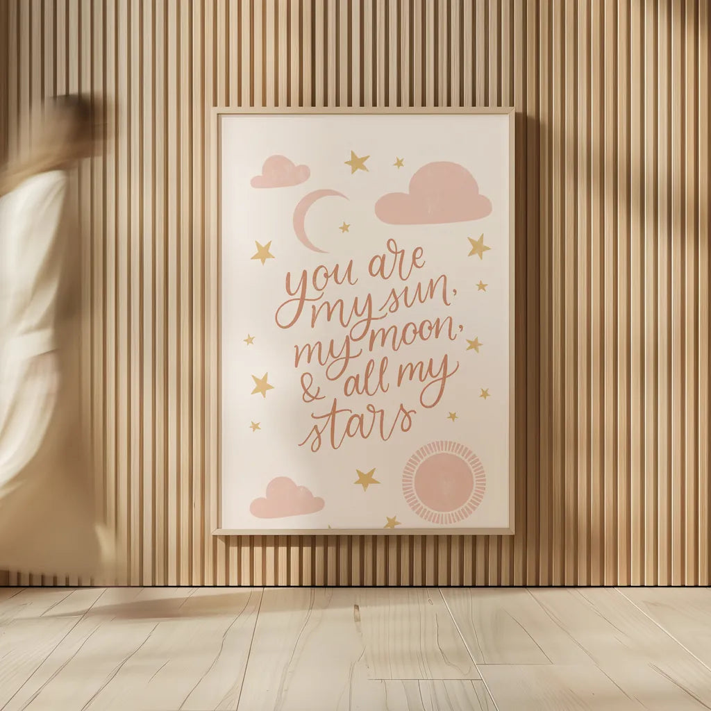 Pink Celestial Boho I by Becky Thorns. shown as over sized large wall art. Available as an archival giclee rolled canvas, fine art paper, or poster print. SKU 70988h.