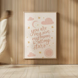 Pink Celestial Boho I by Becky Thorns. shown as over sized large wall art. Available as an archival giclee rolled canvas, fine art paper, or poster print. SKU 70988h.
