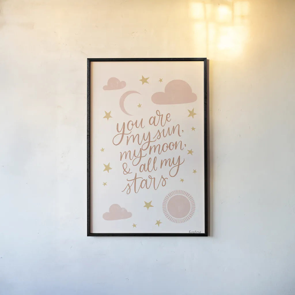 Pink Celestial Boho I by Becky Thorns. shown as a paper print in a black flame. Available as a archival giclee rolled canvas, fine art paper, or poster print. SKU 70988h.