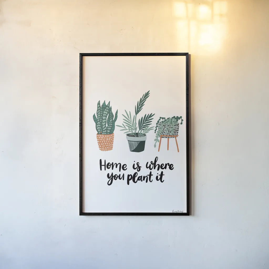 Plant It by Becky Thorns. shown as a paper print in a black flame. Available as a archival giclee rolled canvas, fine art paper, or poster print. SKU 65071h.