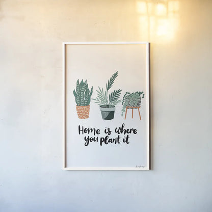 Plant It by Becky Thorns. shown as a paper print in a white frame. Available as a archival giclee rolled canvas, fine art paper, or poster print. SKU 65071h.