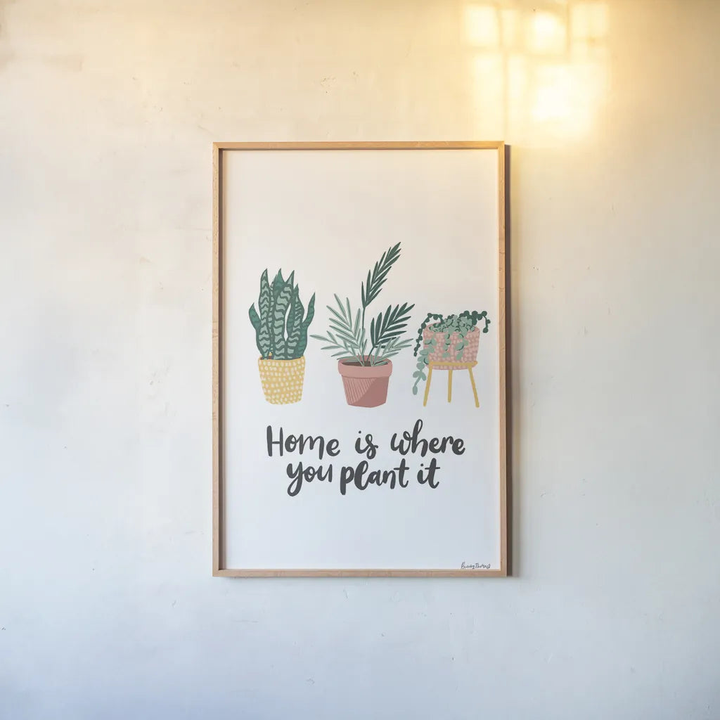 Plant It Retro by Becky Thorns. shown as a paper print in a natural frame. Available as a archival giclee rolled canvas, fine art paper, or poster print. SKU 68921h.