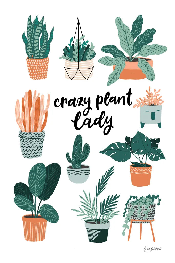 Plant Lady by Becky Thorns. SKU 65073h. Archival Giclee Fine art print for wall decor.