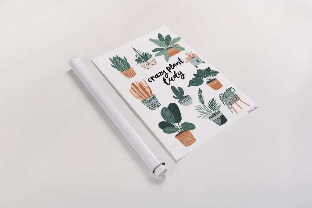 Plant Lady by Becky Thorns. shown as a rolled paper print. Available as archival giclee rolled canvas, fine art paper, or poster print. SKU 65073h.