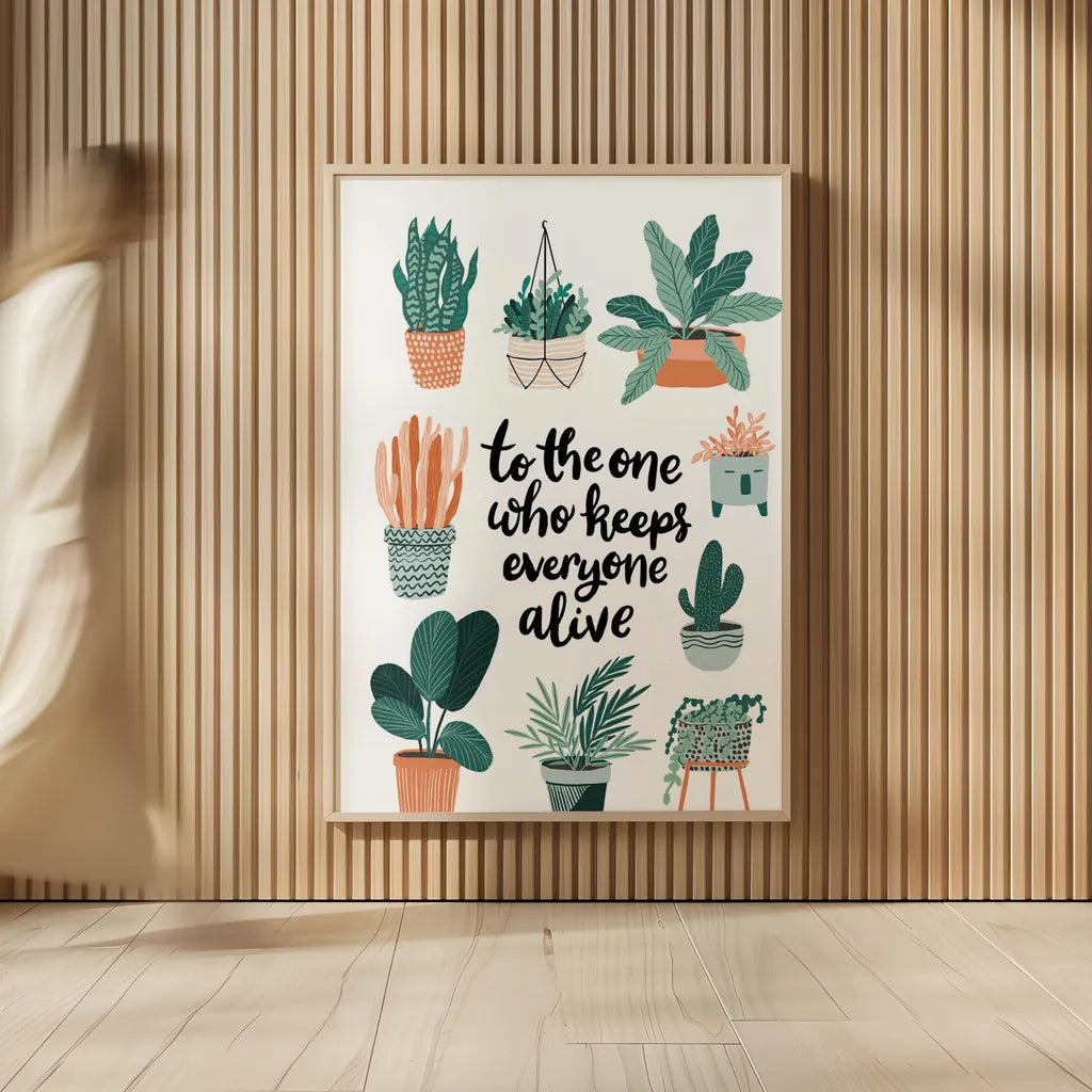 Plant Lady Mothers Day by Becky Thorns. shown as over sized large wall art. Available as an archival giclee rolled canvas, fine art paper, or poster print. SKU 86016h.