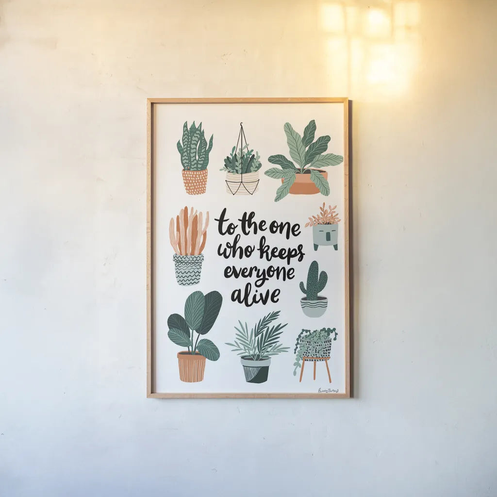 Plant Lady Mothers Day by Becky Thorns. shown as a paper print in a natural frame. Available as a archival giclee rolled canvas, fine art paper, or poster print. SKU 86016h.