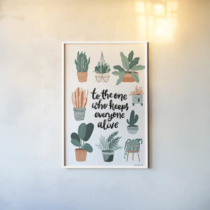 Plant Lady Mothers Day by Becky Thorns. shown as a paper print in a white frame. Available as a archival giclee rolled canvas, fine art paper, or poster print. SKU 86016h.