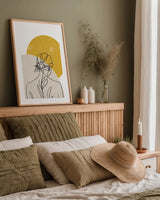Planted I Round Sun by Becky Thorns. shown as a paper print in a natural frame. Available as a archival giclee rolled canvas, fine art paper, or poster print. SKU 89059h.