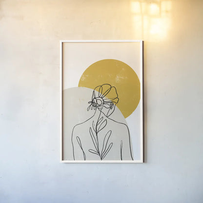 Planted I Round Sun by Becky Thorns. shown as a paper print in a white frame. Available as a archival giclee rolled canvas, fine art paper, or poster print. SKU 89059h.