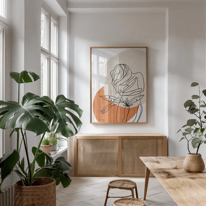 Planted II by Becky Thorns. shown as a print in a natural wood frame in a dining room. Available as a archival giclee rolled canvas, fine art paper, or poster print. SKU 65319h.
