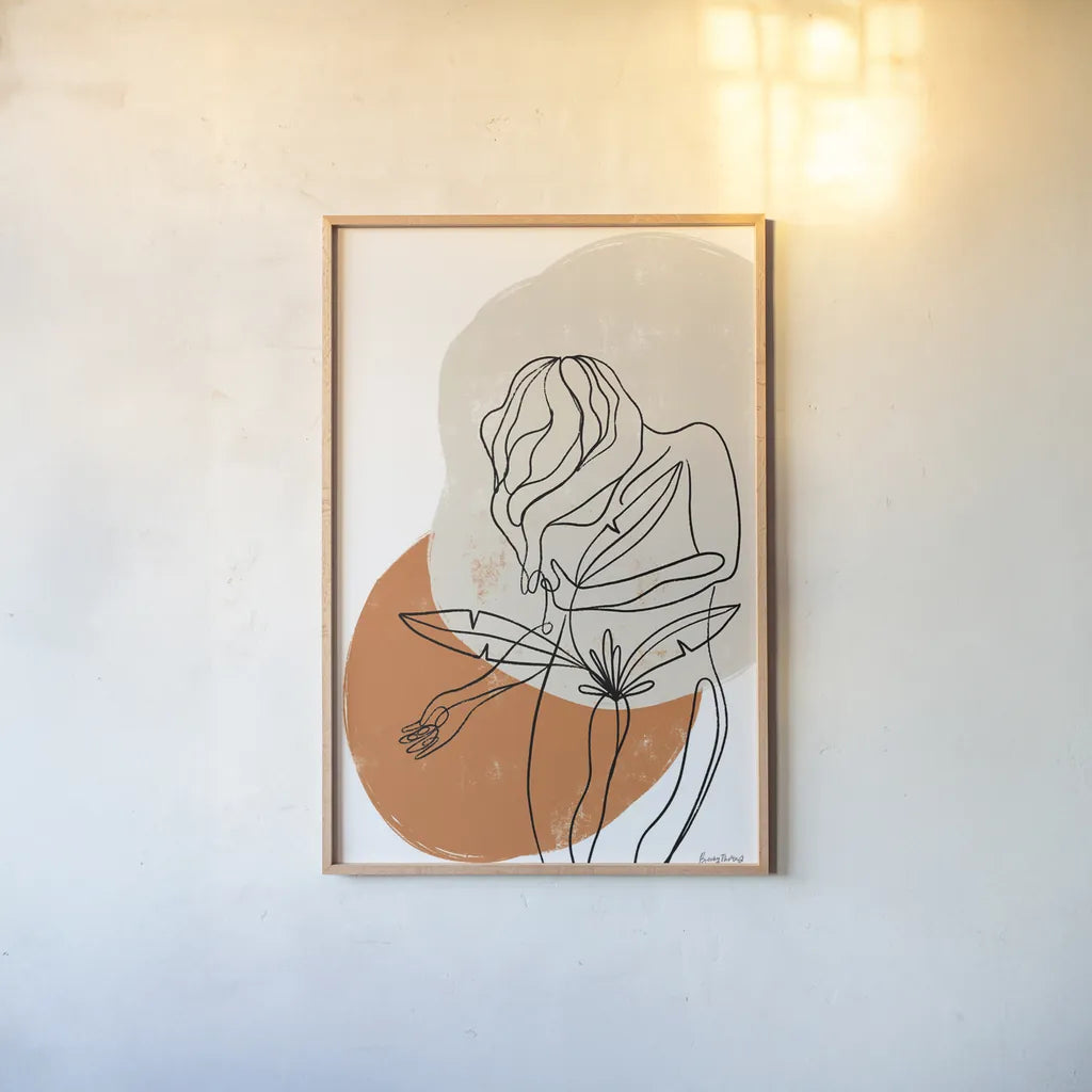 Planted II by Becky Thorns. shown as a paper print in a natural frame. Available as a archival giclee rolled canvas, fine art paper, or poster print. SKU 65319h.