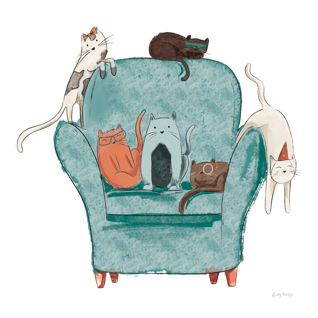 Playful Pets Cats I by Becky Thorns. SKU 61404a. Archival Giclee Fine art print for wall decor.