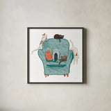Playful Pets Cats I by Becky Thorns. Shown in a sleek black glass frame for a contemporary gallery look. Available as an archival giclee rolled canvas, fine art paper, or poster print. SKU 61404a.