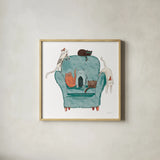 Playful Pets Cats I by Becky Thorns. Shown in a natural wood glass frame for a timeless modern aesthetic. Available as an archival giclee rolled canvas, fine art paper, or poster print. SKU 61404a.