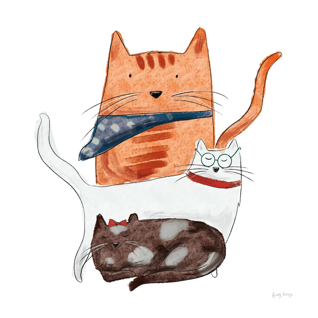 Playful Pets Cats II by Becky Thorns. SKU 61405a. Archival Giclee Fine art print for wall decor.