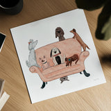 Playful Pets Dogs I by Becky Thorns. Shown as a detailed flat fine art print, highlighting archival giclee quality. Available as an archival giclee rolled canvas, fine art paper, or poster print. SKU 61407a.