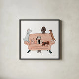Playful Pets Dogs I by Becky Thorns. Shown in a sleek black glass frame for a contemporary gallery look. Available as an archival giclee rolled canvas, fine art paper, or poster print. SKU 61407a.