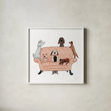 Playful Pets Dogs I by Becky Thorns. Shown in a crisp white glass frame for a clean and minimalist style. Available as an archival giclee rolled canvas, fine art paper, or poster print. SKU 61407a.