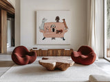 Playful Pets Dogs I by Becky Thorns. Shown as extra-large giant wall art in a modern living room. Available as an archival giclee rolled canvas, fine art paper, or poster print. SKU 61407a.