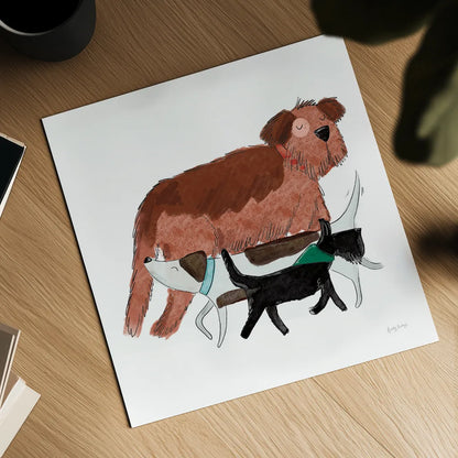 Playful Pets Dogs II by Becky Thorns. Shown as a detailed flat fine art print, highlighting archival giclee quality. Available as an archival giclee rolled canvas, fine art paper, or poster print. SKU 61408a.