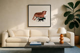Playful Pets Dogs II by Becky Thorns. Displayed in a glass frame with matte in a clean modern living room. Available as an archival giclee rolled canvas, fine art paper, or poster print. SKU 61408a.