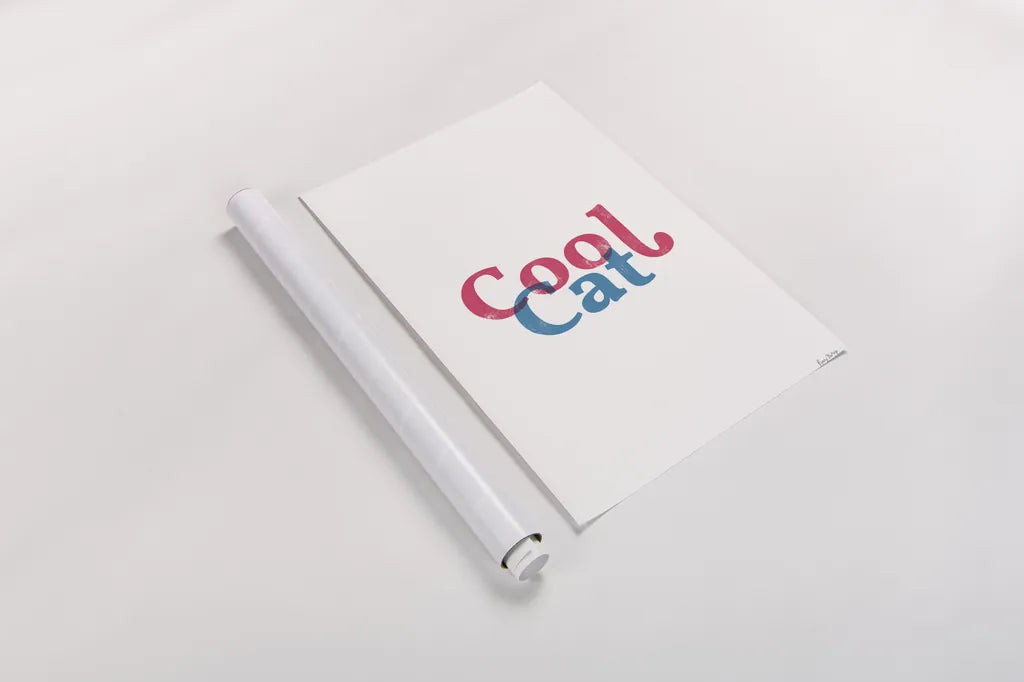 Rainbow Cool Cat by Becky Thorns. shown as a rolled paper print. Available as archival giclee rolled canvas, fine art paper, or poster print. SKU 65201h.