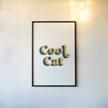 Rainbow Cool Cat Bold by Becky Thorns. shown as a paper print in a black flame. Available as a archival giclee rolled canvas, fine art paper, or poster print. SKU 65213h.