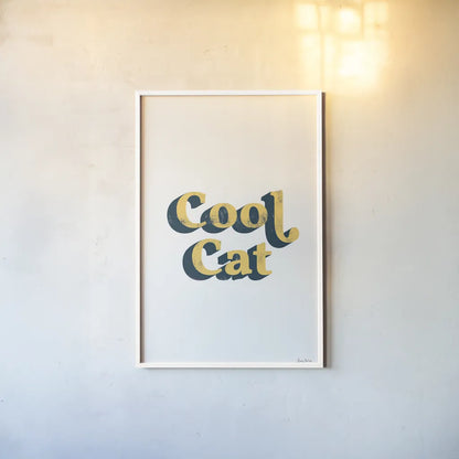 Rainbow Cool Cat Bold by Becky Thorns. shown as a paper print in a white frame. Available as a archival giclee rolled canvas, fine art paper, or poster print. SKU 65213h.