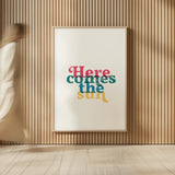 Rainbow Here Comes the Sun by Becky Thorns. shown as over sized large wall art. Available as an archival giclee rolled canvas, fine art paper, or poster print. SKU 65202h.