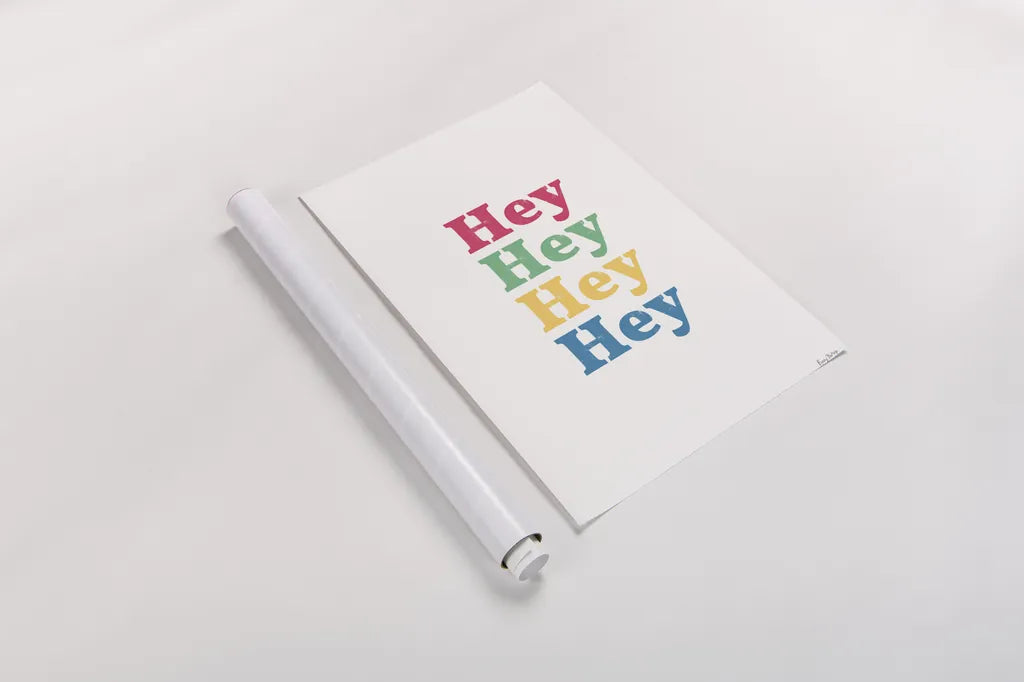 Rainbow Hey by Becky Thorns. shown as a rolled paper print. Available as archival giclee rolled canvas, fine art paper, or poster print. SKU 65198h.