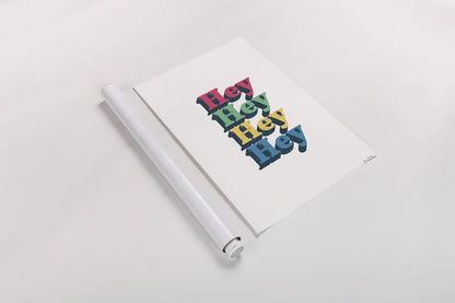 Rainbow Hey Bold by Becky Thorns. shown as a rolled paper print. Available as archival giclee rolled canvas, fine art paper, or poster print. SKU 65210h.