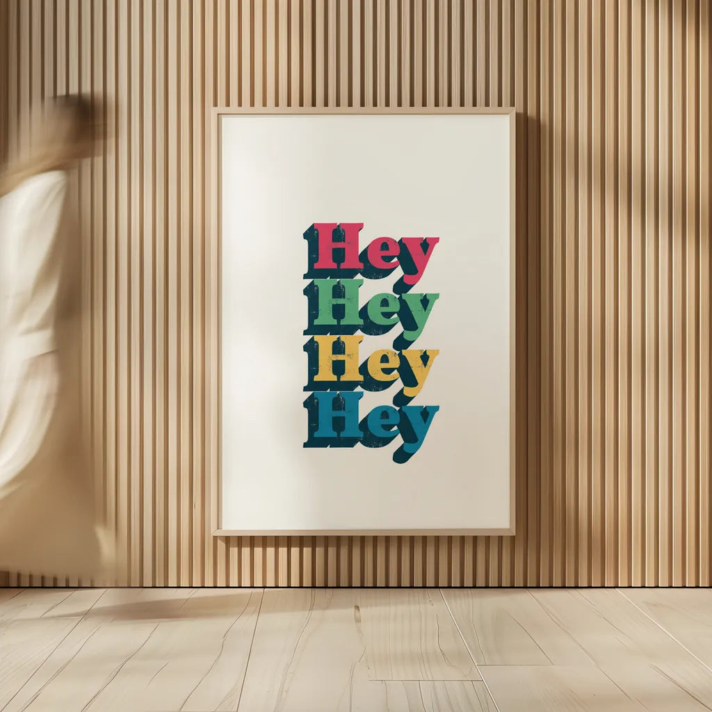 Rainbow Hey Bold by Becky Thorns. shown as over sized large wall art. Available as an archival giclee rolled canvas, fine art paper, or poster print. SKU 65210h.