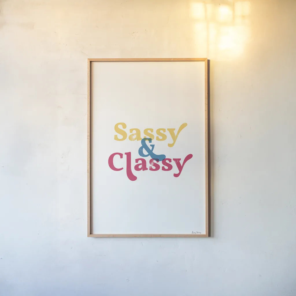 Rainbow Sassy and Classy by Becky Thorns. shown as a paper print in a natural frame. Available as a archival giclee rolled canvas, fine art paper, or poster print. SKU 65203h.