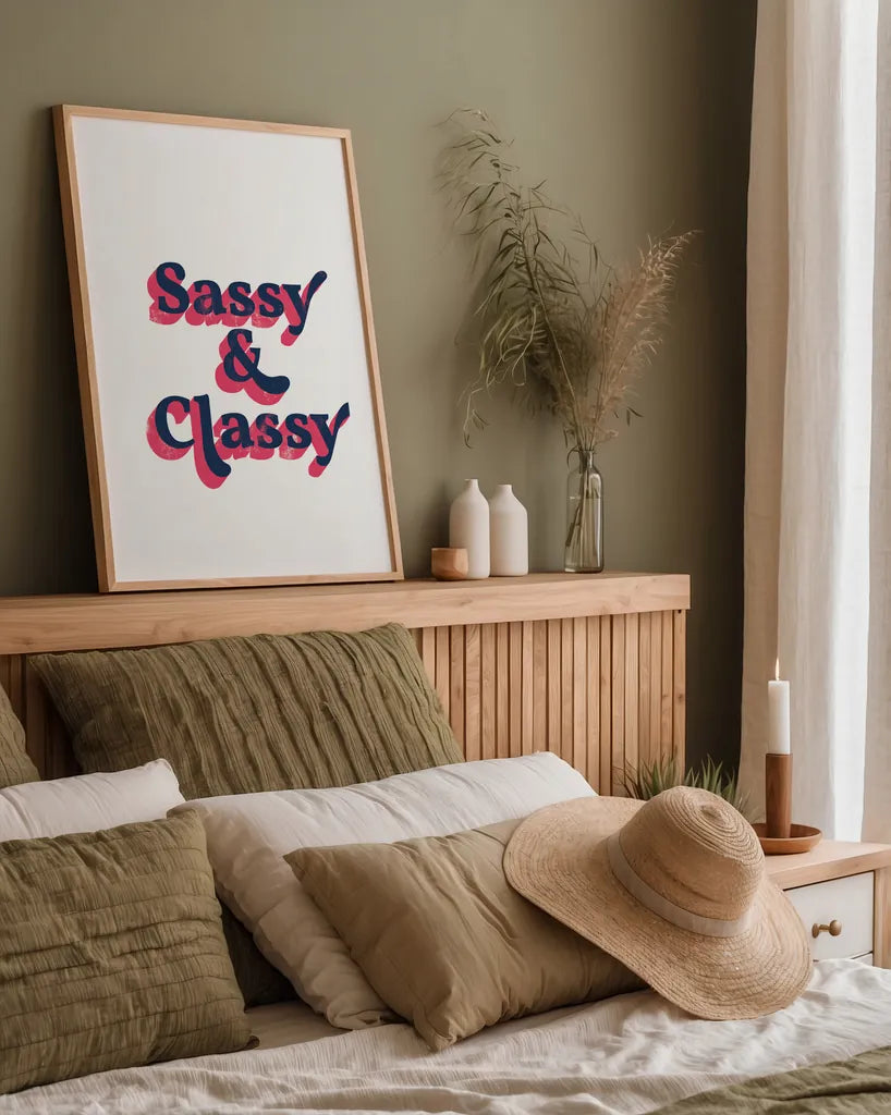 Rainbow Sassy and Classy Bold by Becky Thorns. shown as a paper print in a natural frame. Available as a archival giclee rolled canvas, fine art paper, or poster print. SKU 65216h.