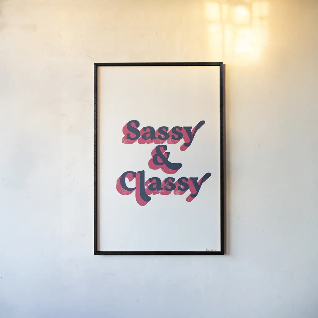 Rainbow Sassy and Classy Bold by Becky Thorns. shown as a paper print in a black flame. Available as a archival giclee rolled canvas, fine art paper, or poster print. SKU 65216h.