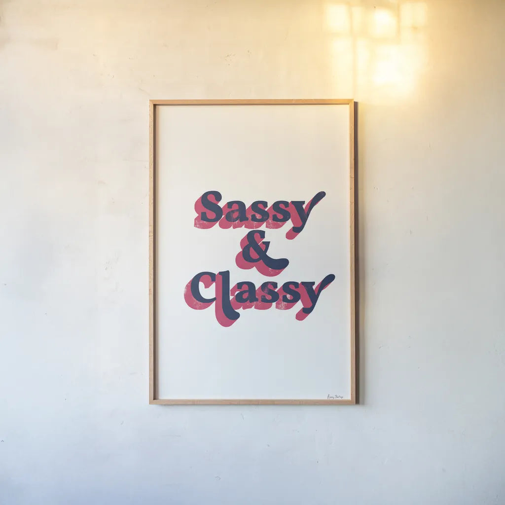 Rainbow Sassy and Classy Bold by Becky Thorns. shown as a paper print in a natural frame. Available as a archival giclee rolled canvas, fine art paper, or poster print. SKU 65216h.