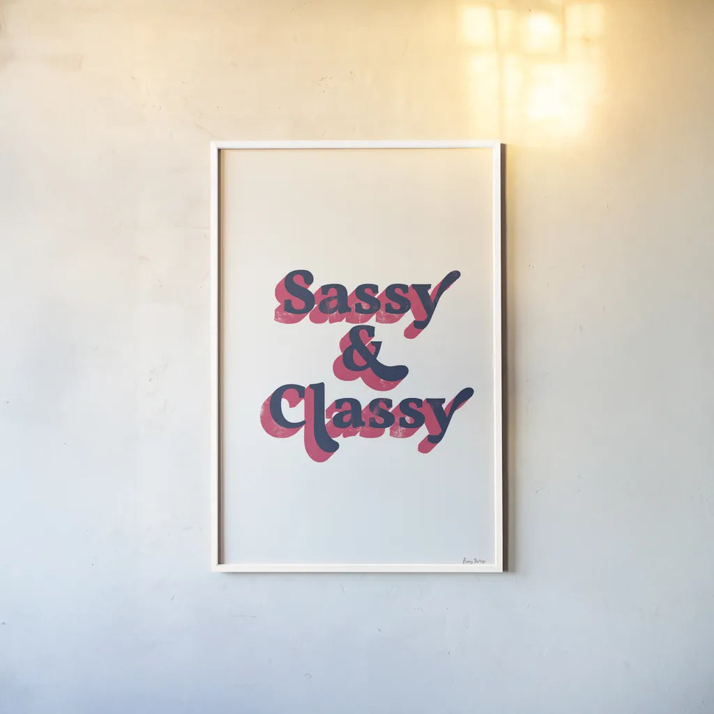 Rainbow Sassy and Classy Bold by Becky Thorns. shown as a paper print in a white frame. Available as a archival giclee rolled canvas, fine art paper, or poster print. SKU 65216h.