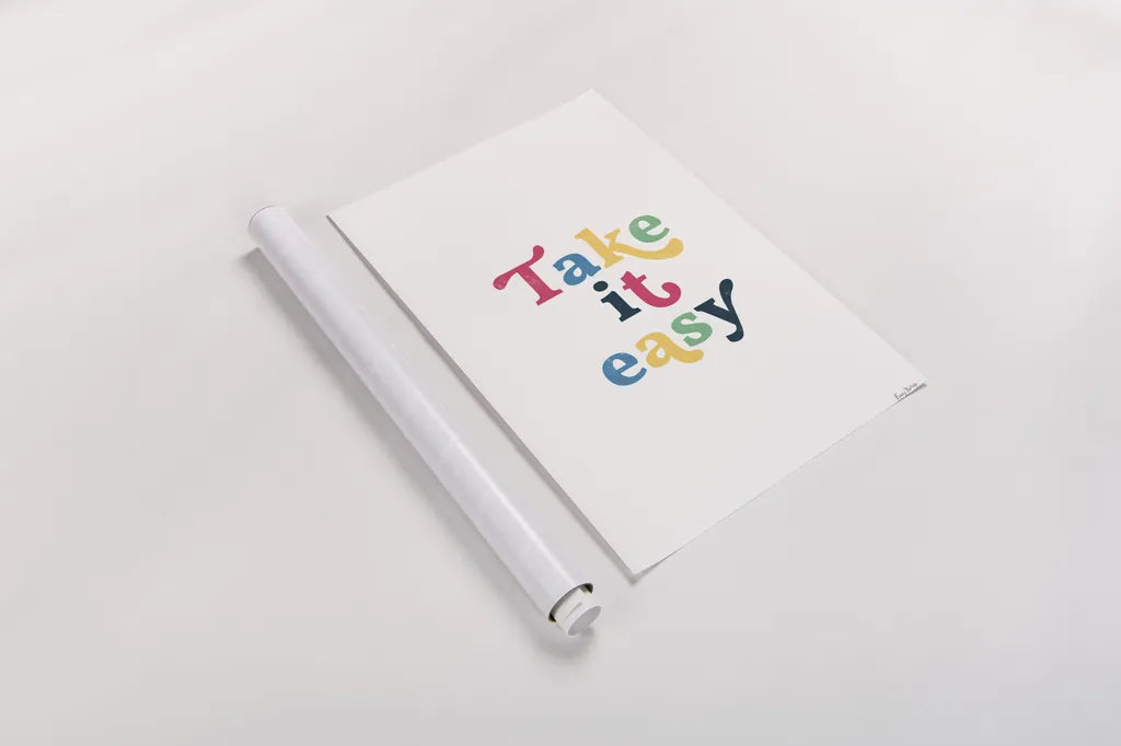 Rainbow Take it Easy by Becky Thorns. shown as a rolled paper print. Available as archival giclee rolled canvas, fine art paper, or poster print. SKU 65208h.