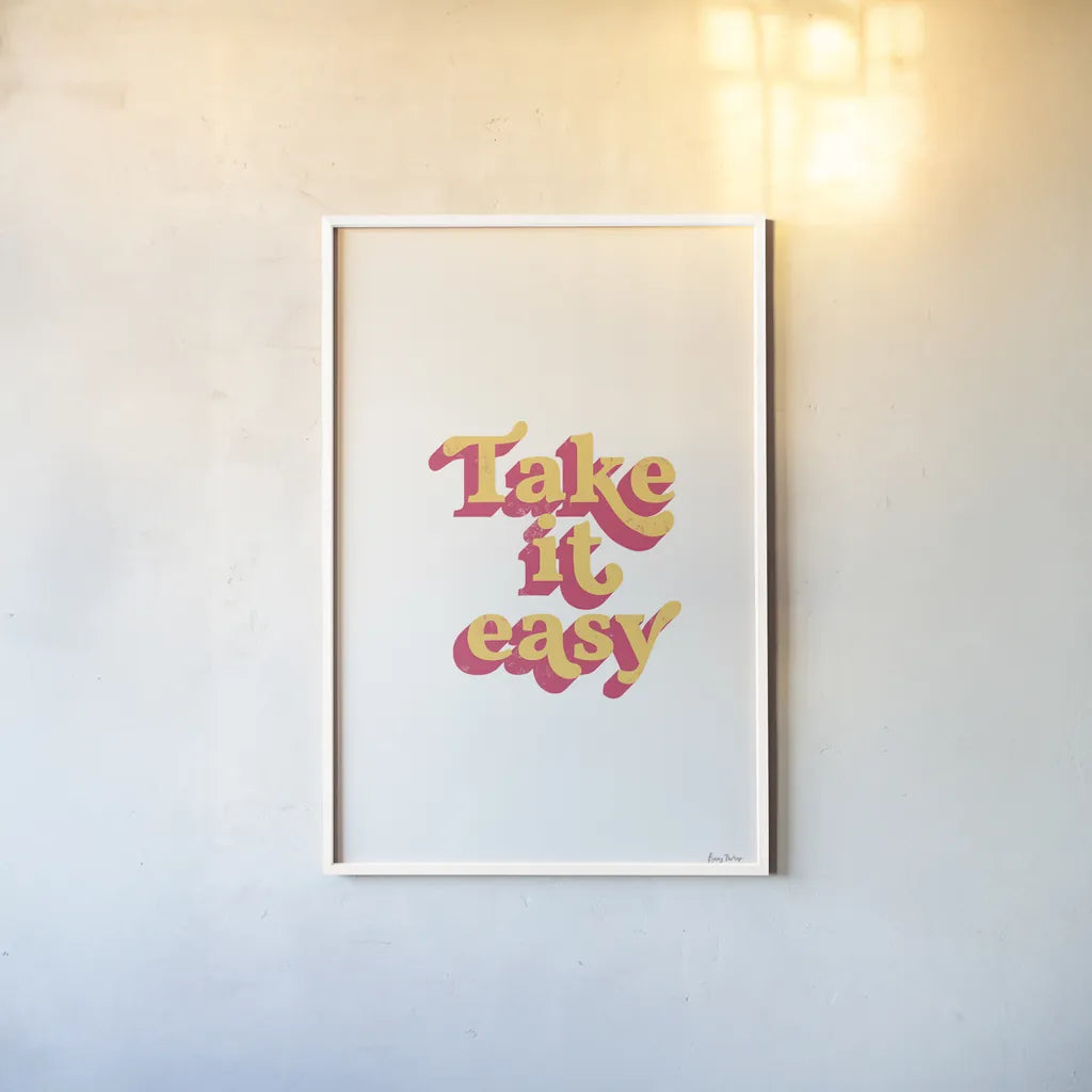 Rainbow Take it Easy Bold by Becky Thorns. shown as a paper print in a white frame. Available as a archival giclee rolled canvas, fine art paper, or poster print. SKU 65220h.