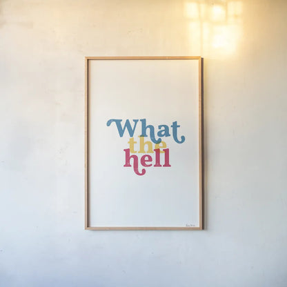 Rainbow What The by Becky Thorns. shown as a paper print in a natural frame. Available as a archival giclee rolled canvas, fine art paper, or poster print. SKU 65205h.