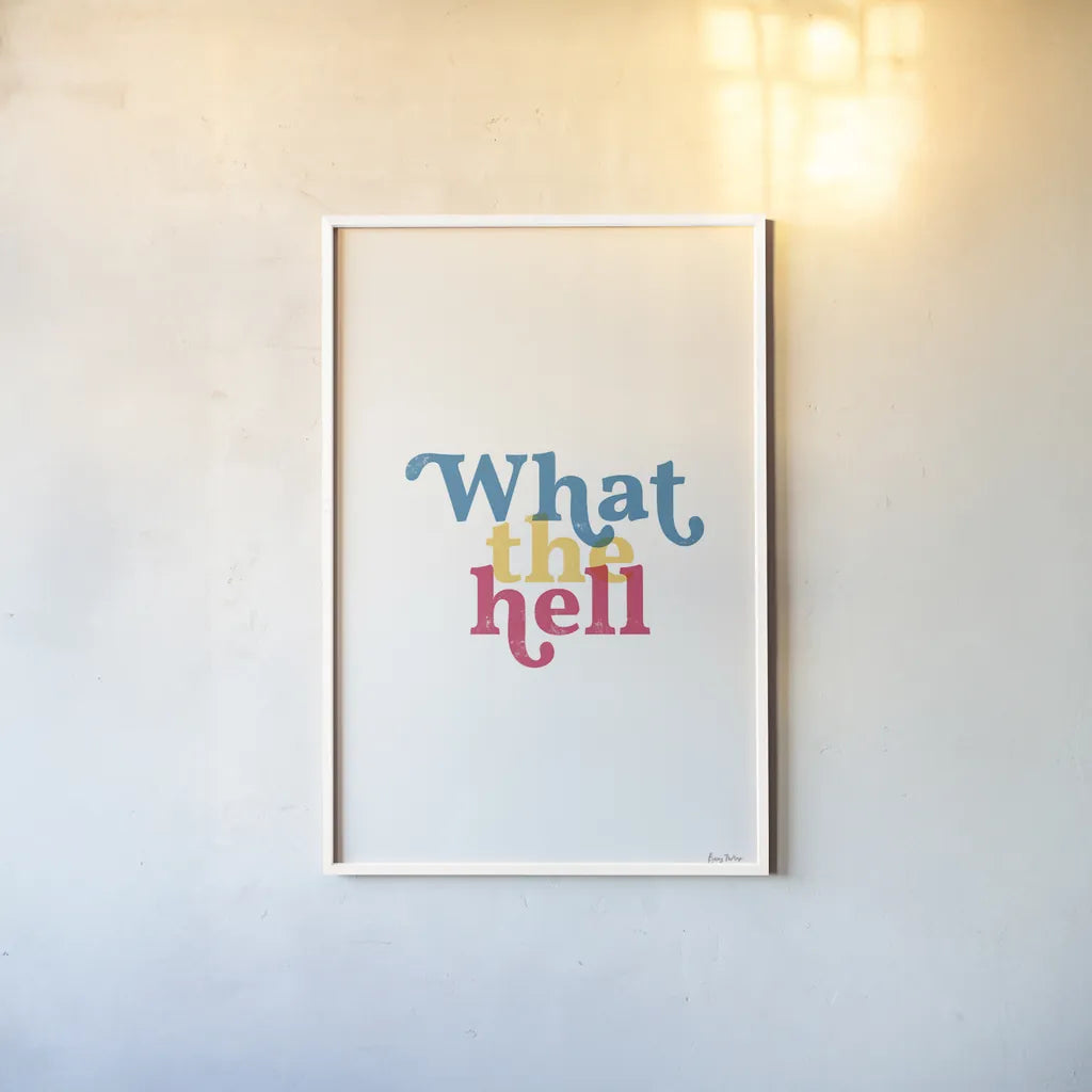 Rainbow What The by Becky Thorns. shown as a paper print in a white frame. Available as a archival giclee rolled canvas, fine art paper, or poster print. SKU 65205h.