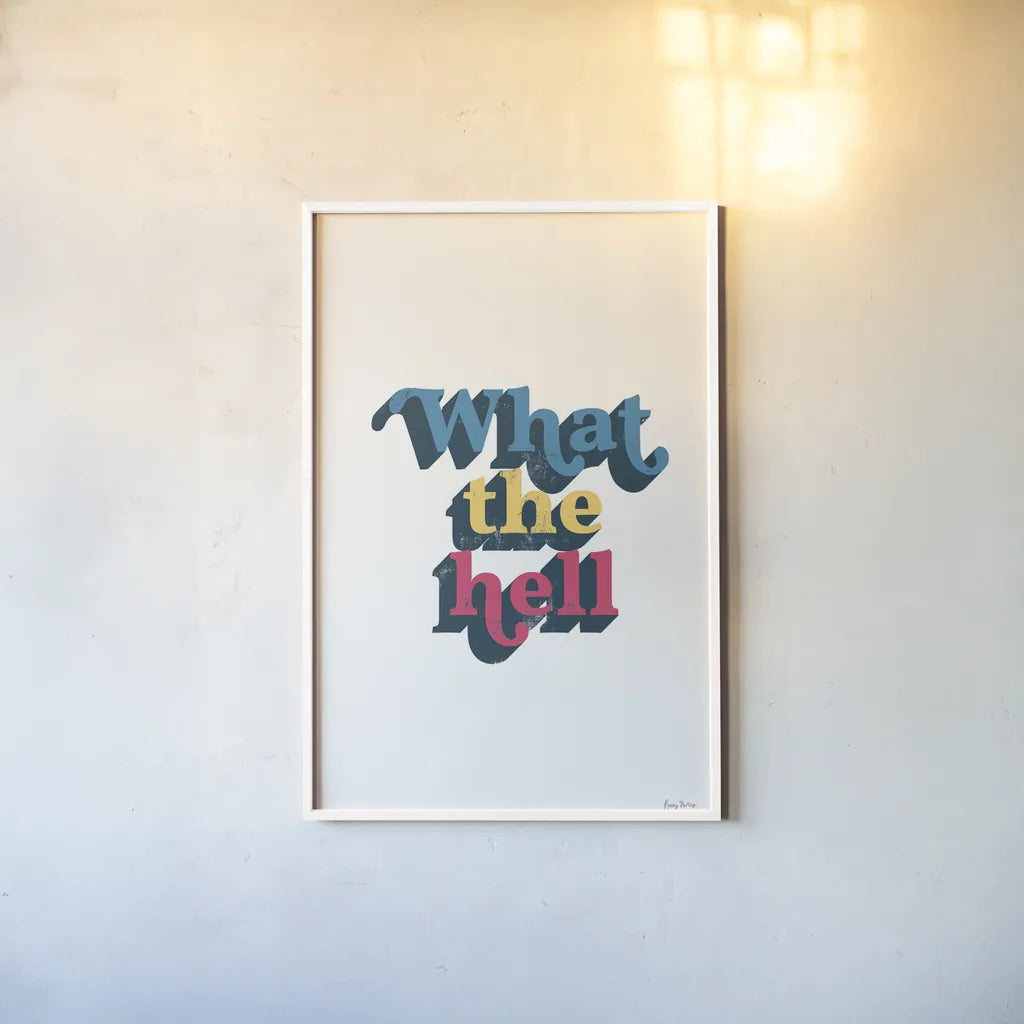 Rainbow What The Bold by Becky Thorns. shown as a paper print in a white frame. Available as a archival giclee rolled canvas, fine art paper, or poster print. SKU 65218h.