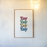 Rainbow Yay Bold by Becky Thorns. shown as a paper print in a natural frame. Available as a archival giclee rolled canvas, fine art paper, or poster print. SKU 65211h.