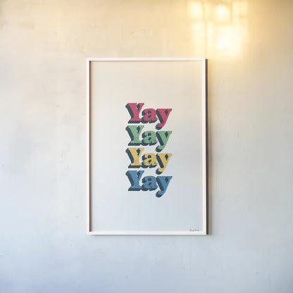 Rainbow Yay Bold by Becky Thorns. shown as a paper print in a white frame. Available as a archival giclee rolled canvas, fine art paper, or poster print. SKU 65211h.