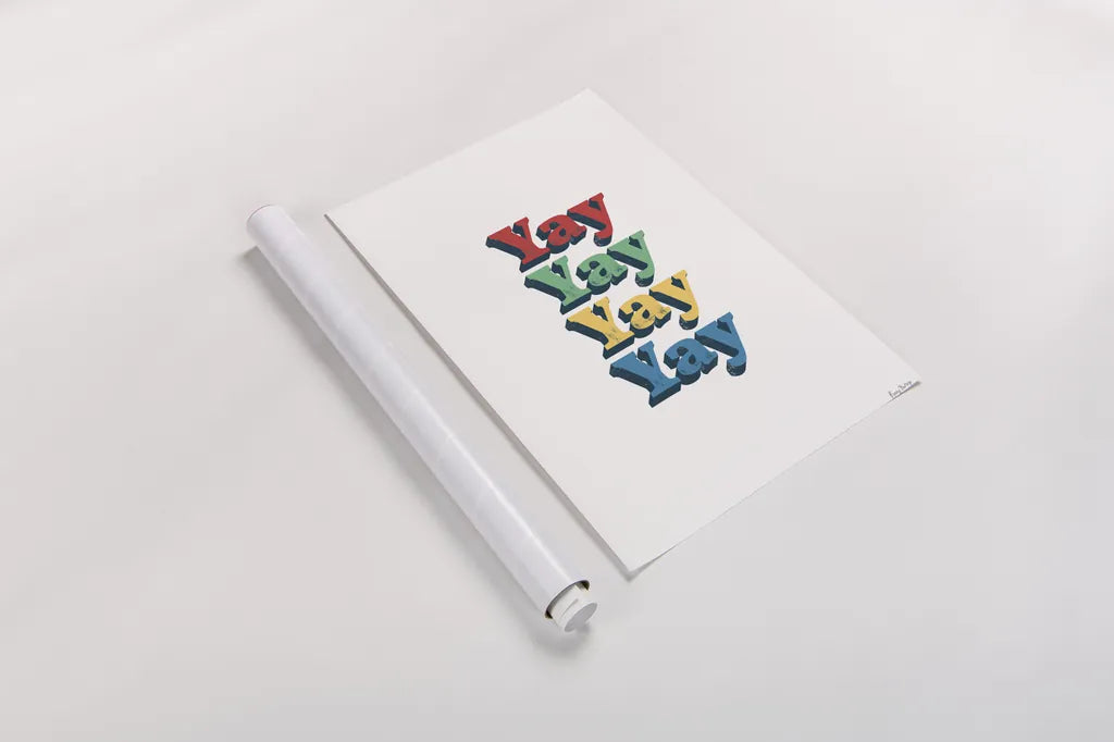 Rainbow Yay Bold Red by Becky Thorns. shown as a rolled paper print. Available as archival giclee rolled canvas, fine art paper, or poster print. SKU 78475h.