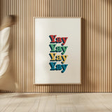 Rainbow Yay Bold Red by Becky Thorns. shown as over sized large wall art. Available as an archival giclee rolled canvas, fine art paper, or poster print. SKU 78475h.