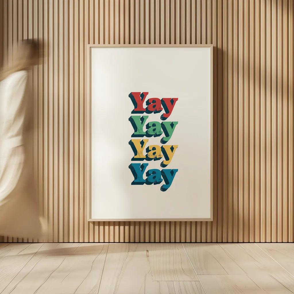 Rainbow Yay Bold Red by Becky Thorns. shown as over sized large wall art. Available as an archival giclee rolled canvas, fine art paper, or poster print. SKU 78475h.